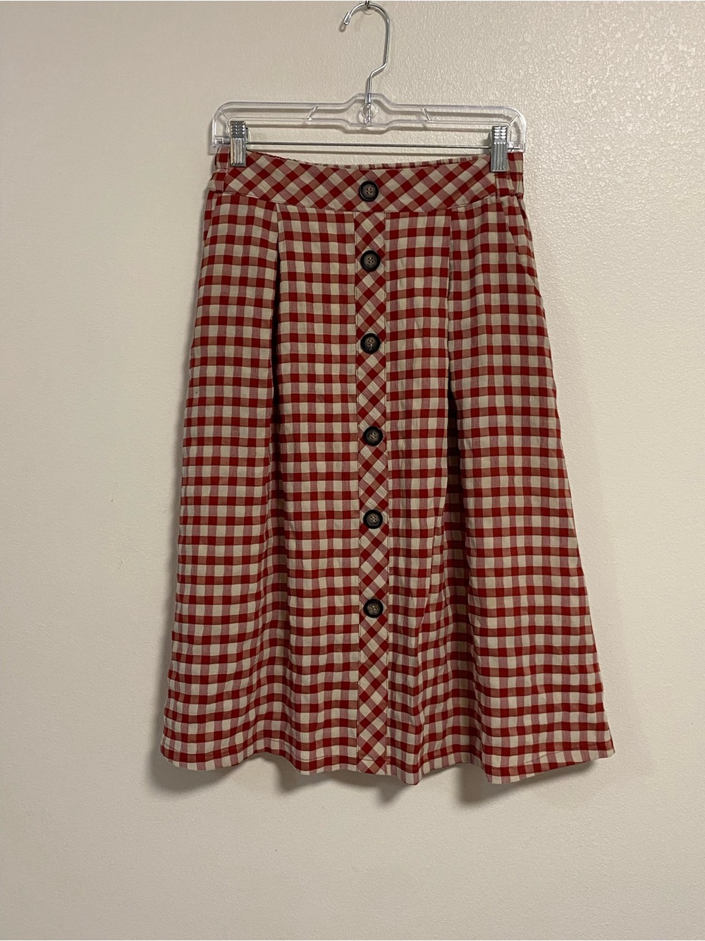 Unbranded Skirt Women’s Size Large Red Cream Gingham A Line Midi Skirt
